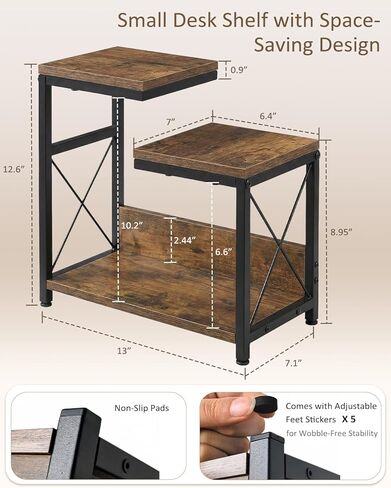 Desk Shelf Organizer, Small Desktop Bookshelf for Desk, Wood Table Top Shelves, Desktop Organizer Shelf for Office, Desk Decor, Nightstand, Home, Corner, 3 Tier Rustic Brown in Saudi Arabia
