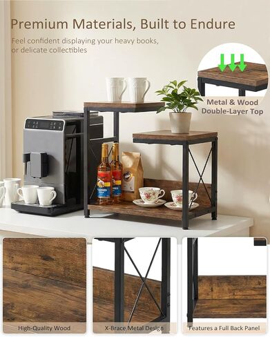 Desk Shelf Organizer, Small Desktop Bookshelf for Desk, Wood Table Top Shelves, Desktop Organizer Shelf for Office, Desk Decor, Nightstand, Home, Corner, 3 Tier Rustic Brown in Saudi Arabia