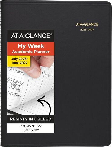 AT-A-GLANCE Planner 2026-2027 Weekly Academic 14-Month July-August, Quarter-Hourly Appointment Book, 8-1/4" x 11", Black (7095705) in Saudi Arabia