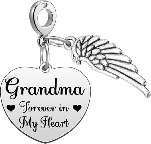 Heigebi Sympathy Gift for Loss of Grandma Memorial Jewelry Dangle Charm for Bracelet Necklace Cremation Jewelry for Ashes Stainless Steel Heart Remembrance Keepsake for Loss of Grandmother in Saudi Arabia