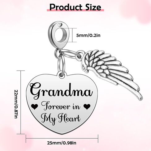Heigebi Sympathy Gift for Loss of Grandma Memorial Jewelry Dangle Charm for Bracelet Necklace Cremation Jewelry for Ashes Stainless Steel Heart Remembrance Keepsake for Loss of Grandmother in Saudi Arabia