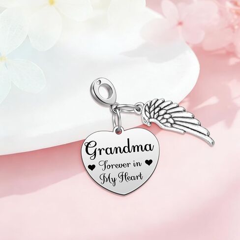 Heigebi Sympathy Gift for Loss of Grandma Memorial Jewelry Dangle Charm for Bracelet Necklace Cremation Jewelry for Ashes Stainless Steel Heart Remembrance Keepsake for Loss of Grandmother in Saudi Arabia