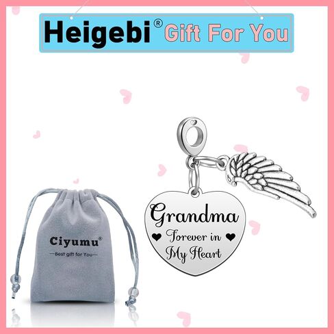 Heigebi Sympathy Gift for Loss of Grandma Memorial Jewelry Dangle Charm for Bracelet Necklace Cremation Jewelry for Ashes Stainless Steel Heart Remembrance Keepsake for Loss of Grandmother in Saudi Arabia