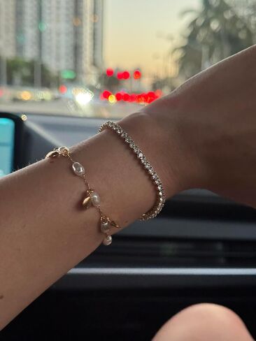 Gold Tone Stainless Steel Paperclip Link Bracelet with Freshwater Pearl and Sea Shell Charms in Saudi Arabia