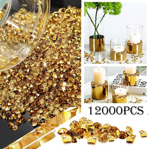 TOAOB 12000 قطعة من زخارف الماس الذهبي 3 مم أحجار الراين اللامعة من الأكريليك الماس المزهرية الحشو البلورات قصاصات الطاولة لتزيين خرز مزهرية الطاولة in Saudi Arabia