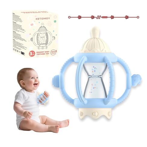 Teething Rattles for Babies 0-6 Months 6-12 Months, Silicone Rattle Teether with Pacifier, Baby Montessori Toys 6-18 Months, Infant & Toddler Molar Teething Relief, Boys Girls Essential Gifts (Pink) in Saudi Arabia
