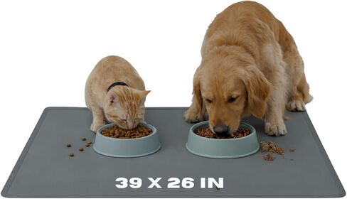 Skywin-Pet Food Mat - 24" x 24", Pet Tray for Food and Water, Dog Food Mats, Silicone Dog Mat, Non Slip Cat Food Mat, Dog Bowl Mat Waterproof, Pet Supplies (Dark Grey) in Kuwait
