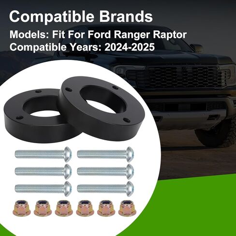 طقم تسوية أمامي مقاس 1.5 بوصة، فاصل دعامة مناسب لسيارة Ford Ranger Raptor (2024-2025) - ألومنيوم عالي القوة، تركيب مثبت بمسمار، لا حاجة إلى تعديل in Saudi Arabia
