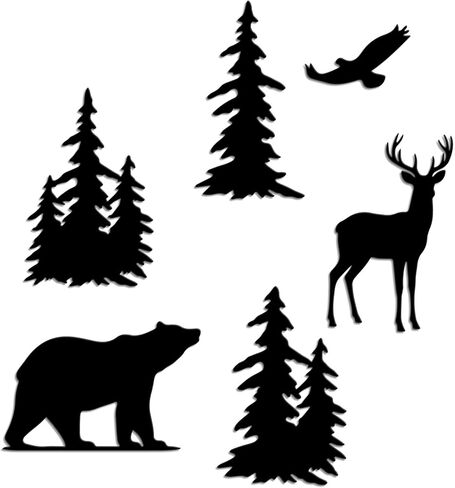 Oubasa 6 Pieces Metal Wall Art Deer Bear Pine Tree Wall Decor Hanging Forest Decor Rustic Cut Metal Art Wall Decor for Home Bedroom Office Outdoor Decorations in Saudi Arabia