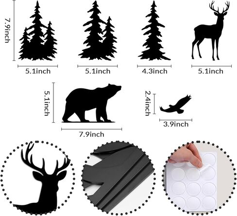 Oubasa 6 Pieces Metal Wall Art Deer Bear Pine Tree Wall Decor Hanging Forest Decor Rustic Cut Metal Art Wall Decor for Home Bedroom Office Outdoor Decorations in Saudi Arabia