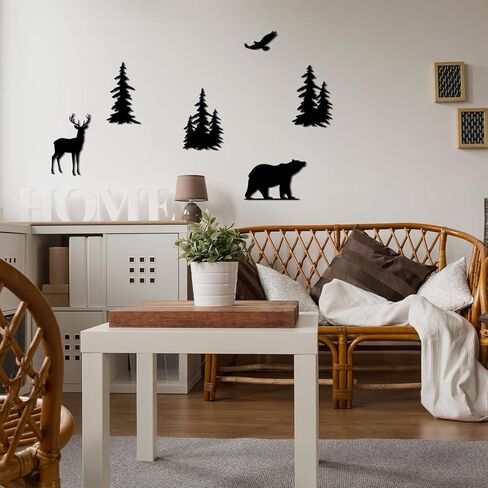 Oubasa 6 Pieces Metal Wall Art Deer Bear Pine Tree Wall Decor Hanging Forest Decor Rustic Cut Metal Art Wall Decor for Home Bedroom Office Outdoor Decorations in Saudi Arabia