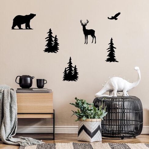 Oubasa 6 Pieces Metal Wall Art Deer Bear Pine Tree Wall Decor Hanging Forest Decor Rustic Cut Metal Art Wall Decor for Home Bedroom Office Outdoor Decorations in Saudi Arabia