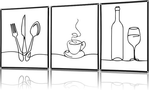 Douaowoc 3 Pieces Metal Minimalist Line Kitchen Signs Wall Decor Drawing Rustic Kitchen Wall Art for Kitchens Dining Living Room Home, 14 x 11 Inches (Black) in Kuwait