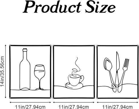 Douaowoc 3 Pieces Metal Minimalist Line Kitchen Signs Wall Decor Drawing Rustic Kitchen Wall Art for Kitchens Dining Living Room Home, 14 x 11 Inches (Black) in Kuwait