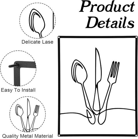 Douaowoc 3 Pieces Metal Minimalist Line Kitchen Signs Wall Decor Drawing Rustic Kitchen Wall Art for Kitchens Dining Living Room Home, 14 x 11 Inches (Black) in Kuwait