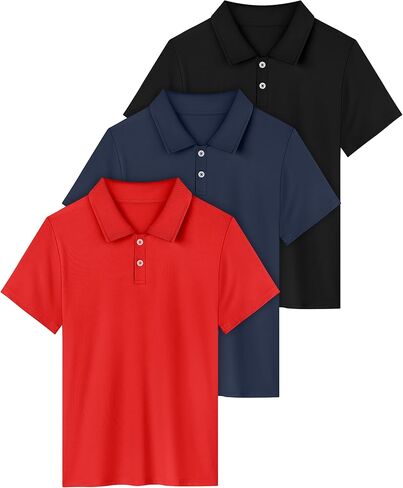 Resinta 3 Pack Boys Dry-Fit Active Athletic Performance Polo Short Sleeve Golf Shirt Cool Quick Dry Training Workout Shirts in Saudi Arabia