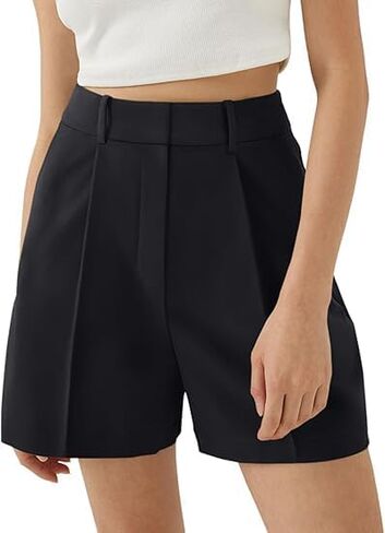 Womens Shorts Dressy High Waisted Wide Leg Tailored Shorts Pleated Business Casual Work Trouser Shorts Without Belts in Saudi Arabia