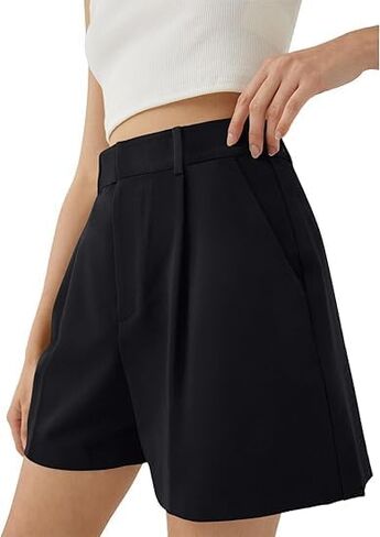 Womens Shorts Dressy High Waisted Wide Leg Tailored Shorts Pleated Business Casual Work Trouser Shorts Without Belts in Saudi Arabia