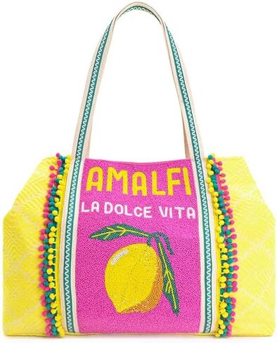 حقيبة مطرزة بالخرز America & Beyond Amalfi - الحجم: 24 بوصة × 13 بوصة × 6 بوصة - حقيبة صيفية مطرزة يدويًا مستوحاة من الساحل in Saudi Arabia
