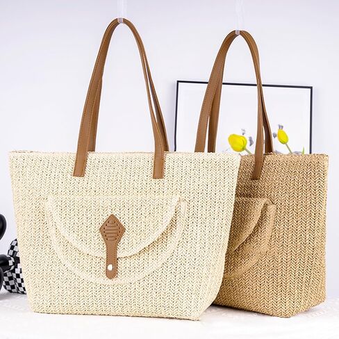 Straw Beach Bag for Women, Large Capacity Tote Bag, Handbag for Vacation, Travel, Daily(Styles 325 in Saudi Arabia