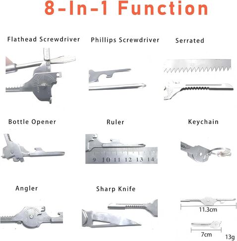 سلسلة مفاتيح شديدة التحمل مع أداة جيب متعددة 8 في 1، سلسلة مفاتيح فتاحة الزجاجات، سلسلة مفاتيح بحلقة مفاتيح، هدية للرجال والصديق والأب in Kuwait