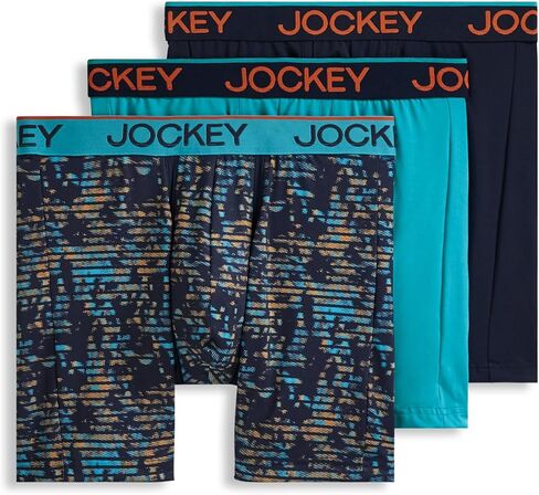 Jockey Men's Underwear Chafe Proof Pouch Microfiber 6" Boxer Brief - 3 Pack, Ocean Surf/Light Trails/Jockey Blue, XL in Saudi Arabia