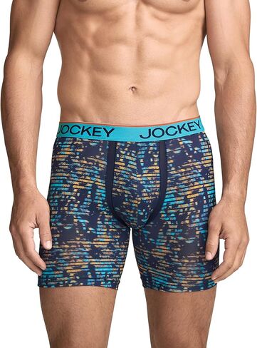 Jockey Men's Underwear Chafe Proof Pouch Microfiber 6" Boxer Brief - 3 Pack, Ocean Surf/Light Trails/Jockey Blue, XL in Saudi Arabia