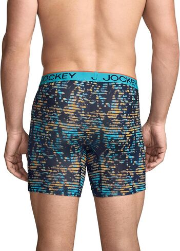 Jockey Men's Underwear Chafe Proof Pouch Microfiber 6" Boxer Brief - 3 Pack, Ocean Surf/Light Trails/Jockey Blue, XL in Saudi Arabia