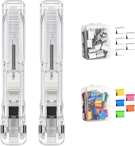 2 PCS Portable Binder Clip Stapler - Includes 100 Reusable Clips, Push Stapler Dispenser Papers Clamp, Handheld Paper Clam Clip Dispenser, for Desktop Document Home Desk Office in Saudi Arabia