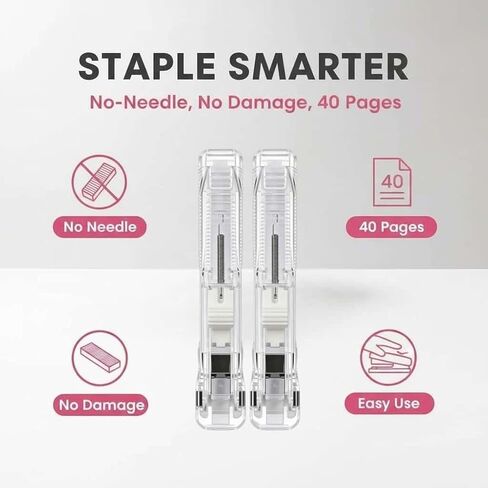 2 PCS Portable Binder Clip Stapler - Includes 100 Reusable Clips, Push Stapler Dispenser Papers Clamp, Handheld Paper Clam Clip Dispenser, for Desktop Document Home Desk Office in Saudi Arabia