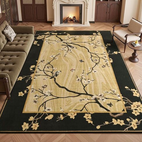 4x6 Area Rug for Living Room, Oriental Floral Birds Washable Rugs for Bedroom, Soft Low Pile Non Slip Carpet for Dining Room Kids Room Nursery Office Home Decor, Purple in Saudi Arabia