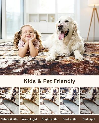 FlyDOIT Modern Abstract 5x7 Brown Area Rug for Living Room, Washable Rug Non Slip Throw Carpet Soft Thin Floor Carpets, Print Pattern, Indoor Rugs for Bedroom Dining Room Farmhouse Entryway Home Decor in Saudi Arabia
