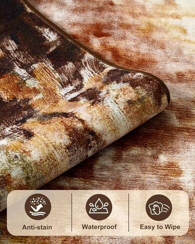 FlyDOIT Modern Abstract 5x7 Brown Area Rug for Living Room, Washable Rug Non Slip Throw Carpet Soft Thin Floor Carpets, Print Pattern, Indoor Rugs for Bedroom Dining Room Farmhouse Entryway Home Decor in Saudi Arabia