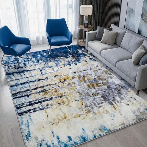 FlyDOIT Modern Abstract 5x7 Brown Area Rug for Living Room, Washable Rug Non Slip Throw Carpet Soft Thin Floor Carpets, Print Pattern, Indoor Rugs for Bedroom Dining Room Farmhouse Entryway Home Decor in Saudi Arabia