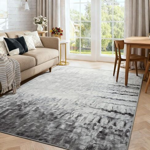 FlyDOIT Modern Abstract 5x7 Brown Area Rug for Living Room, Washable Rug Non Slip Throw Carpet Soft Thin Floor Carpets, Print Pattern, Indoor Rugs for Bedroom Dining Room Farmhouse Entryway Home Decor in Saudi Arabia