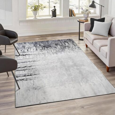 FlyDOIT Modern Abstract 5x7 Brown Area Rug for Living Room, Washable Rug Non Slip Throw Carpet Soft Thin Floor Carpets, Print Pattern, Indoor Rugs for Bedroom Dining Room Farmhouse Entryway Home Decor in Saudi Arabia