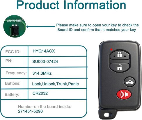 Smart Key Fob for Toyota 86, FengRKey Remote Control Key Fob Compatible with Toyota 86 2017-2019 HYQ14ACX 271451-5290 SU003-07424 in Kuwait