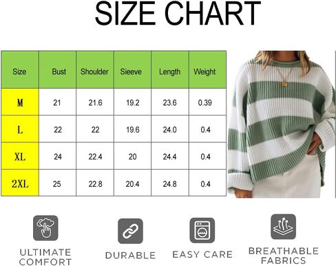 Women's 2025 Fall Long Sleeve Oversized Striped Color Block Crew Neck Knit Pullover Sweater in Saudi Arabia