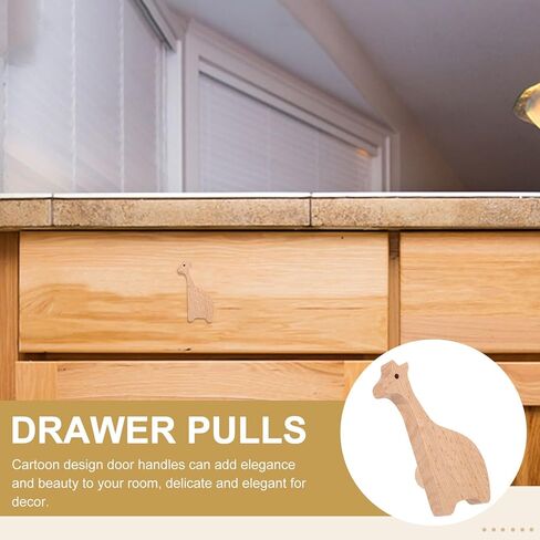 Giraffe Solid Beech Wood Dresser Knobs and Drawer Pulls for ’ Room Cabinets, Animal-Shaped Furniture Handles with Screws, Household Cartoon Cabinet Handles for Nursery and Bedroom in Kuwait