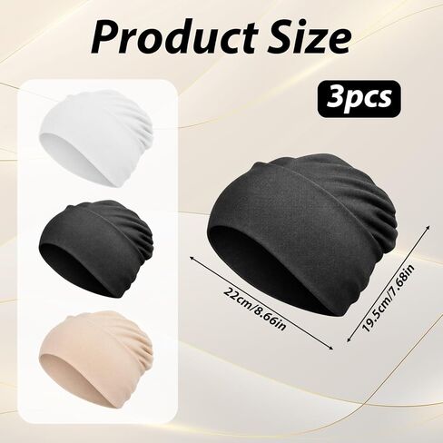 3 Pcs Women Hijab Undercap, Non Slip Hijab Cap, Solid Color Undercap Under Scarf for Women (Black, White, Khaki) in Saudi Arabia