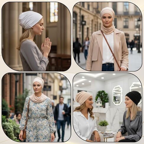 3 Pcs Women Hijab Undercap, Non Slip Hijab Cap, Solid Color Undercap Under Scarf for Women (Black, White, Khaki) in Saudi Arabia