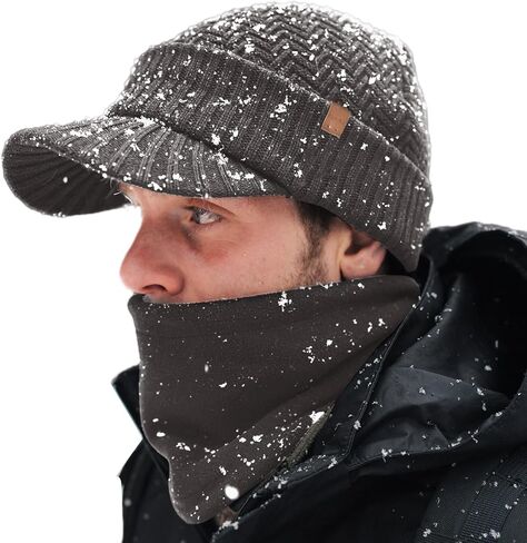 TOP-EX DryKnit™ Waterproof Merino Wool Visor Beanie & Polar Fleece Neck Warmer Set – Winter Hat for Cold Weather in Saudi Arabia