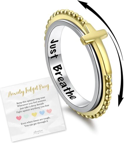 حلقات فيدجيت سبينر للقلق النساء فقط تنفس من الفضة الاسترليني لوتس كروس كات حلقة قلق دوارة لتخفيف التوتر هدايا مجوهرات هادئة لابنة مصابة باضطراب فرط الحركة ونقص الانتباه in Kuwait