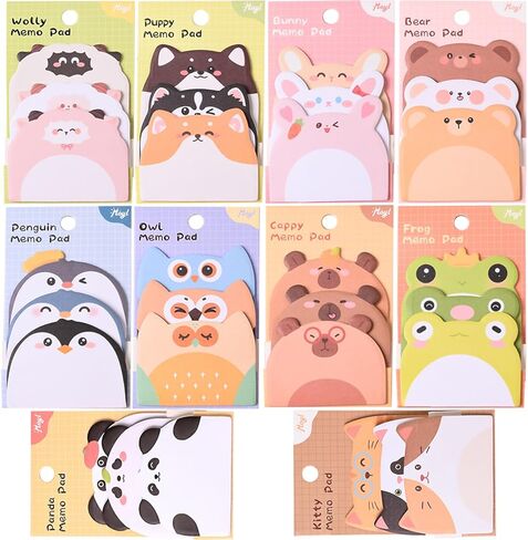 ملاحظات لاصقة لطيفة، 10 عبوات 450 ورقة ملاحظات لاصقة على شكل حيوانات كرتونية Kawaii حيوانات صغيرة على شكل علامات أعلام وسادات مذكرة ذاتية اللصق للكبار في المنزل والمكتب وهدايا زملاء الغرف in Kuwait