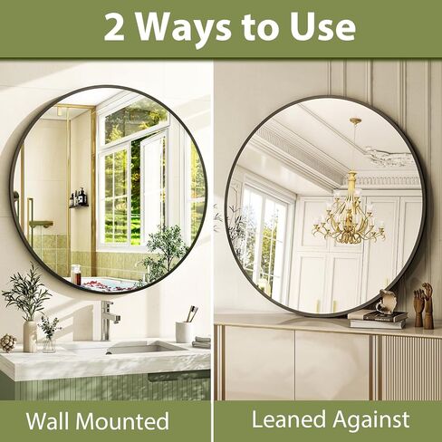 مرآة حمام مستديرة مقاس 30 بوصة - مرآة دائرية سوداء مثبتة على الحائط بإطار معدني، مرآة معلقة دائرية حديثة مناسبة للحمام والزينة والمدخل وغرفة المعيشة in Kuwait