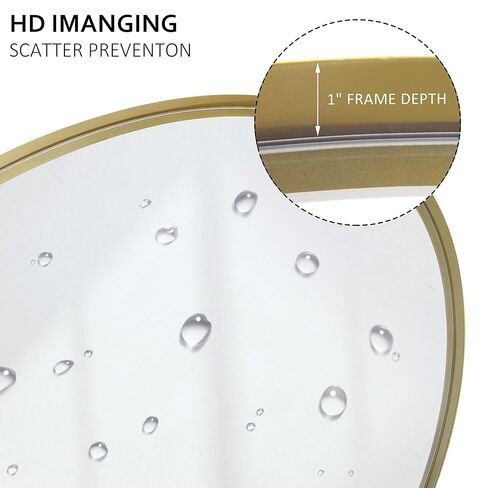 مرآة بيضاوية محورية مقاس 18 × 28 بوصة مرايا حائط مائلة معدنية ذهبية لغرفة المعيشة في الحمام | إطار قابل للتعديل وزجاج مقاوم للكسر in Kuwait