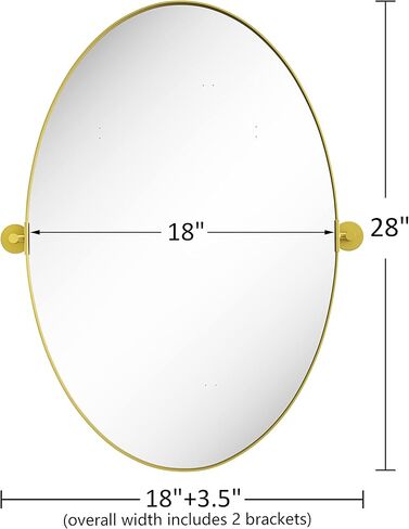 مرآة بيضاوية محورية مقاس 18 × 28 بوصة مرايا حائط مائلة معدنية ذهبية لغرفة المعيشة في الحمام | إطار قابل للتعديل وزجاج مقاوم للكسر in Kuwait