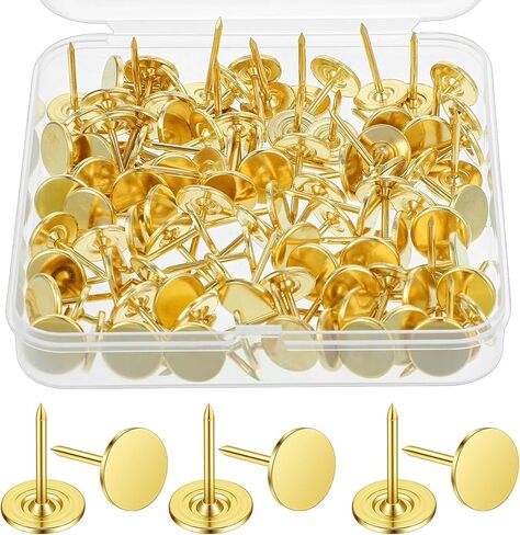 100PCS Gold Push Pins, Stainless Steel Thumb Tacks for Cork Board, Bulletin Board, Wall, Flat Head Thumbtacks for Picture Hanging Home Office Decorative Supplies in Saudi Arabia