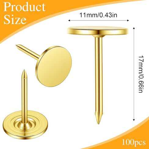 100PCS Gold Push Pins, Stainless Steel Thumb Tacks for Cork Board, Bulletin Board, Wall, Flat Head Thumbtacks for Picture Hanging Home Office Decorative Supplies in Saudi Arabia