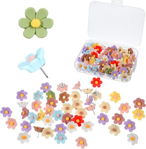 50 Pcs Flower Push Pins, Colorful Cute Thumb Tack, The Flower Thumb Tacks for Floret Wall ThumbTacks for Bulletin Board Office Hanging Photo Poster Feature Wall in Saudi Arabia